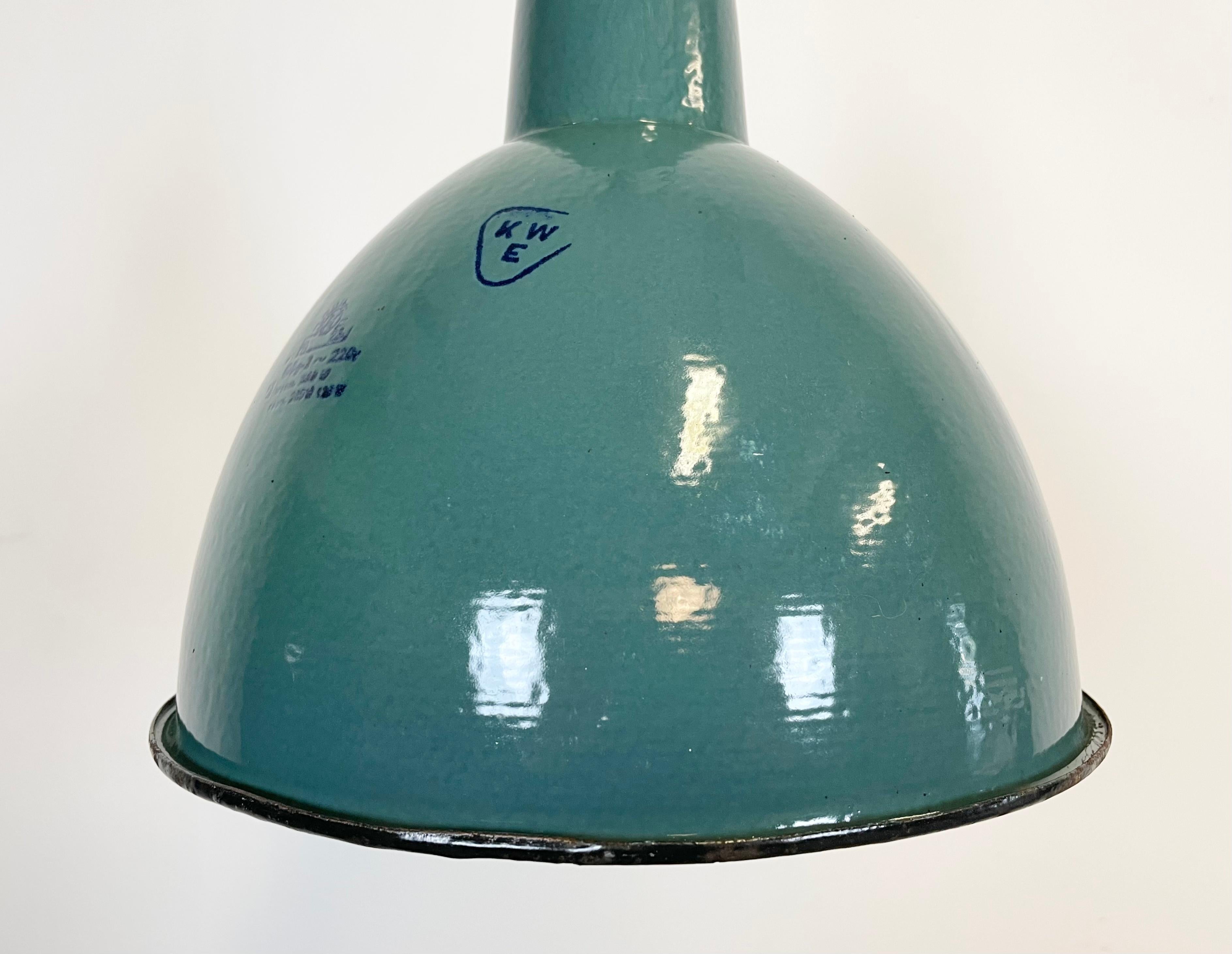 Green Enamel Industrial Pendant Lamp, 1960s In Good Condition In Kojetice, CZ