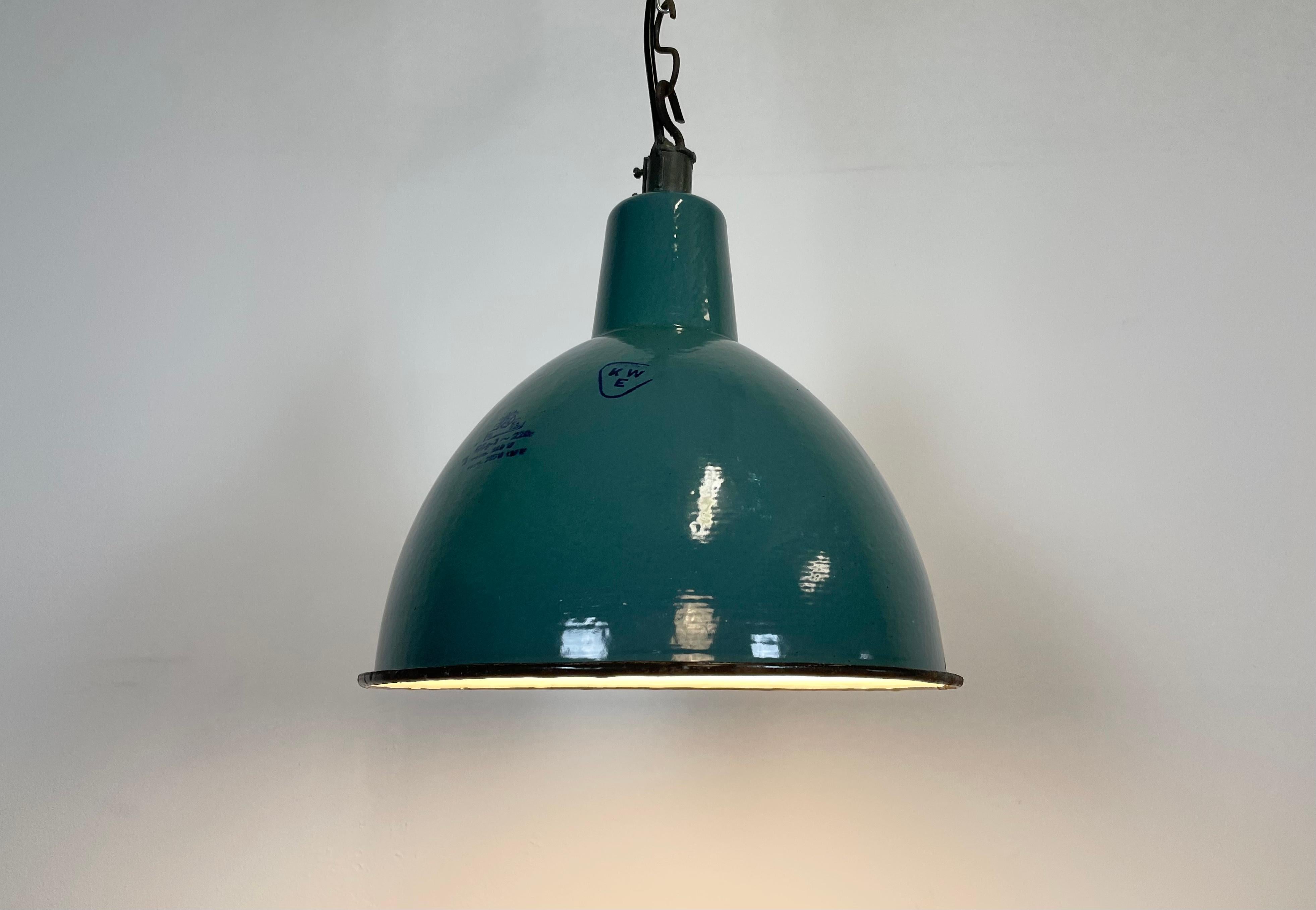 Iron Green Enamel Industrial Pendant Lamp, 1960s