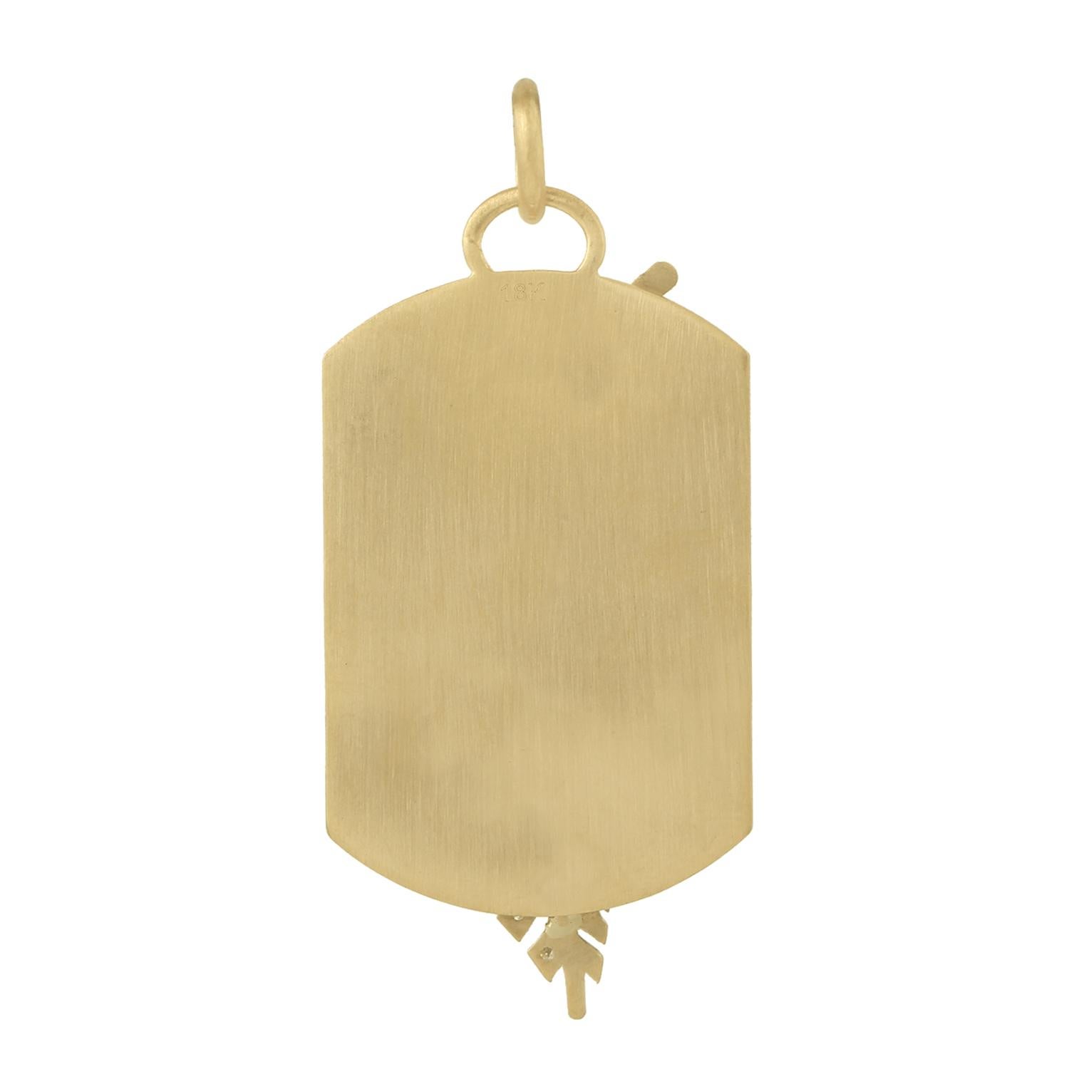 Taille mixte Pendentif en émail vert avec feuilles en diamant pavé en or jaune 18k en vente