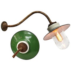 Green Enamel Porcelain Glass Cast Iron Vintage Industrial Wall Light