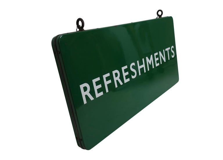 Green Enamel Refreshments Advertising Sign, American, Early to Mid-20th ...