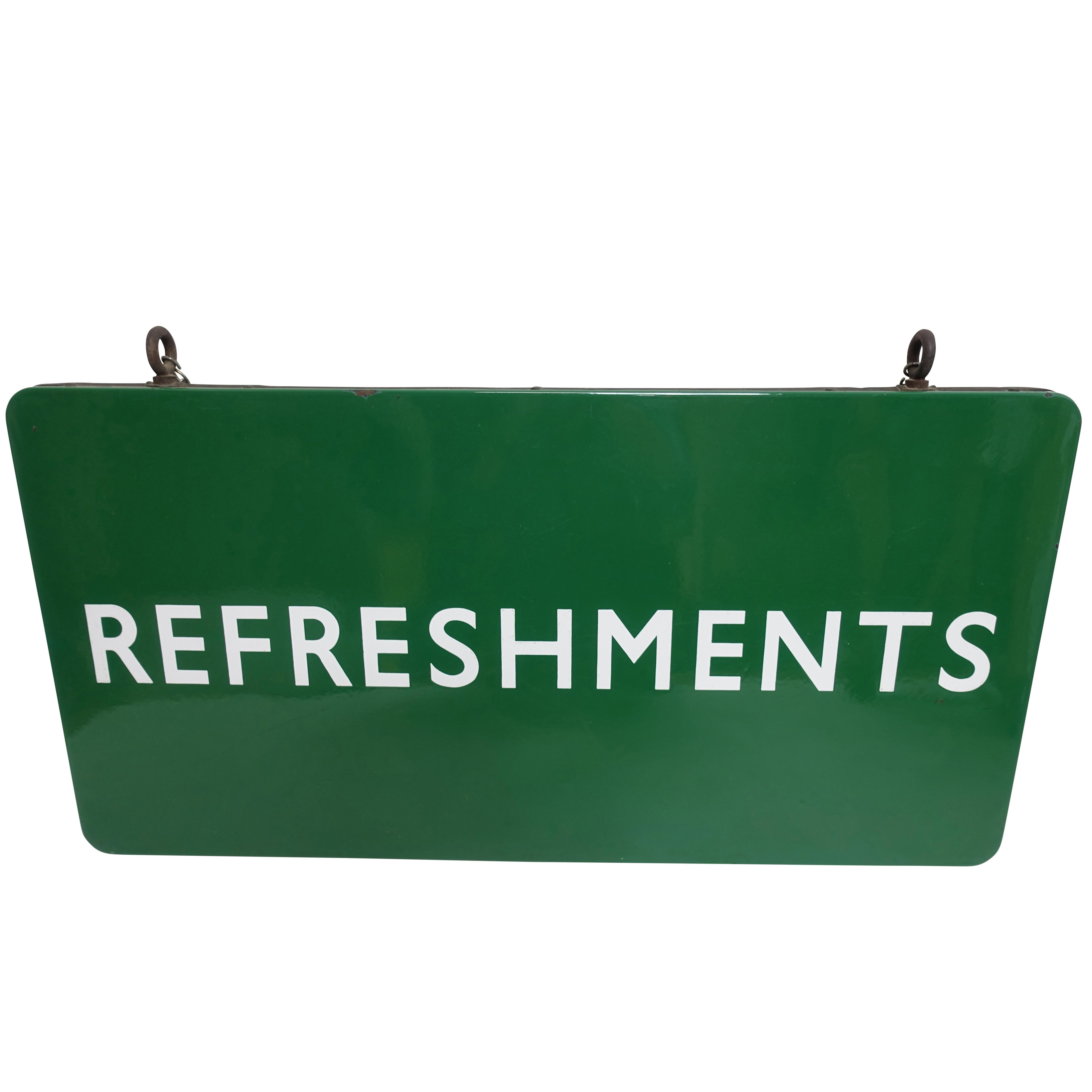 Green Enamel Refreshments Advertising Sign, American, Early to Mid-20th Century