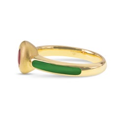Green Enamel & Round Brilliant Pink Tourmaline 18K Gold Young Ring