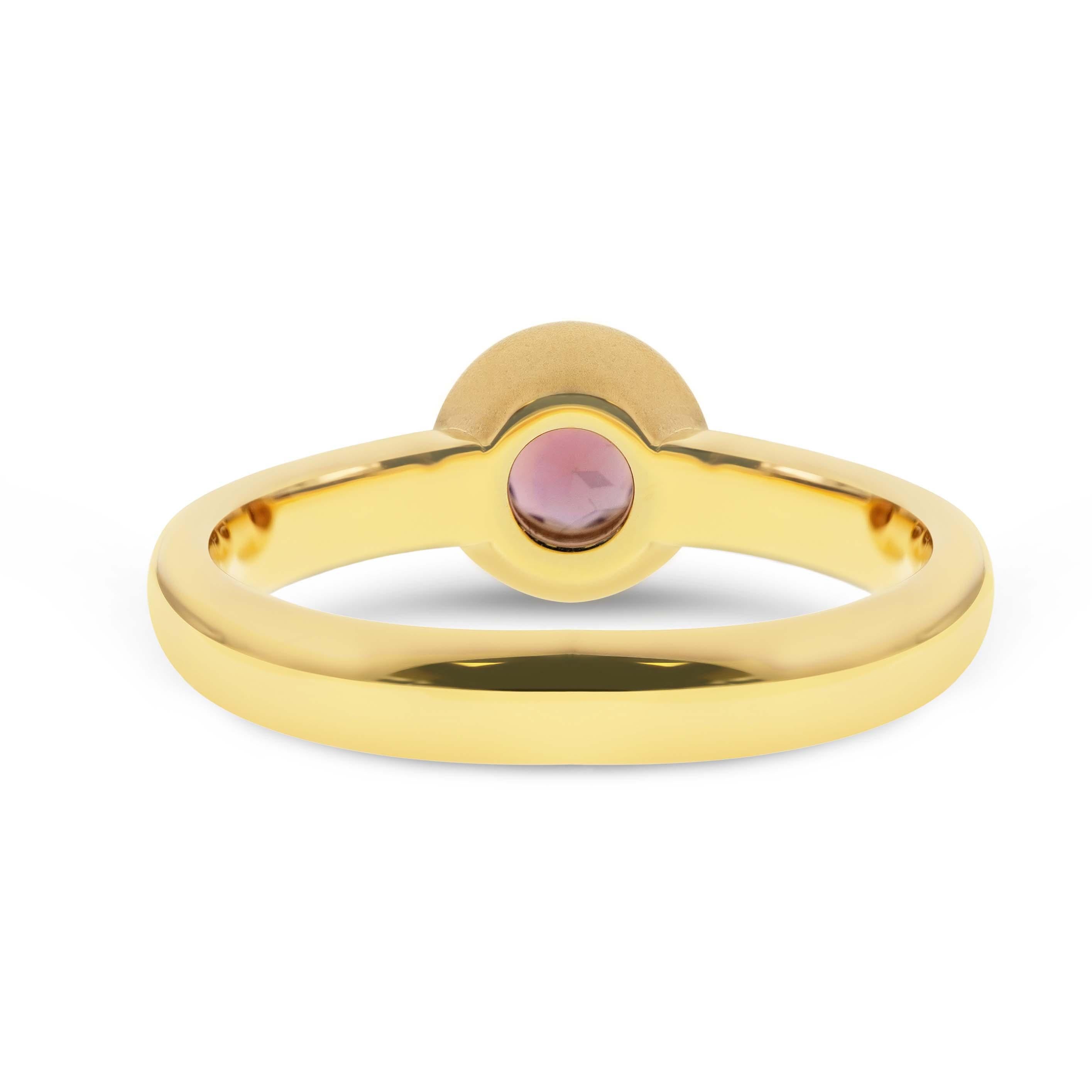 Art Nouveau Green Enamel & Round Brilliant Pink Tourmaline 18K Gold Young Ring For Sale