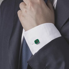 Green Enamel Sterling Silver Cufflinks