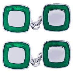 Green Enamel Sterling Silver Cufflinks