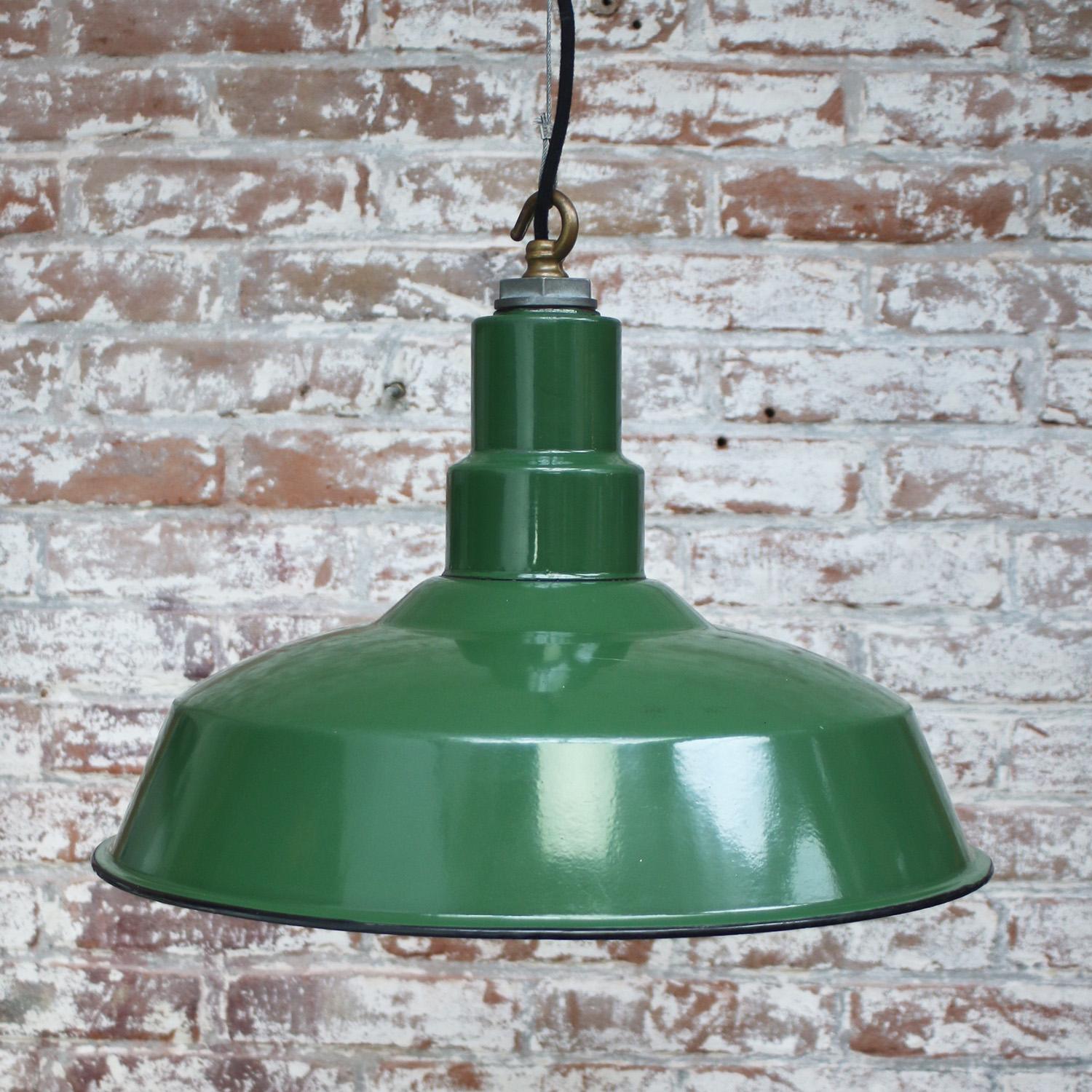 Mid-20th Century Green Enamel Vintage American Industrial Pendant Light For Sale