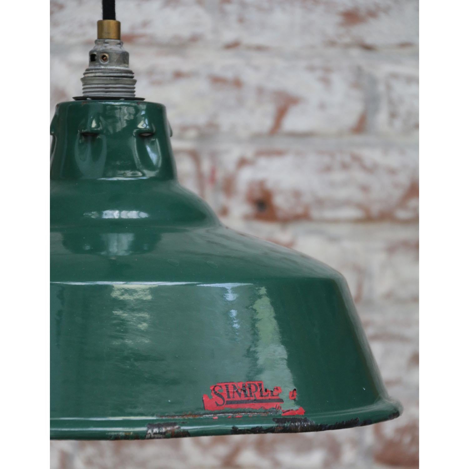 Green Enamel Vintage British Industrial Pendant Lights by Simplex UK In Good Condition For Sale In Amsterdam, NL