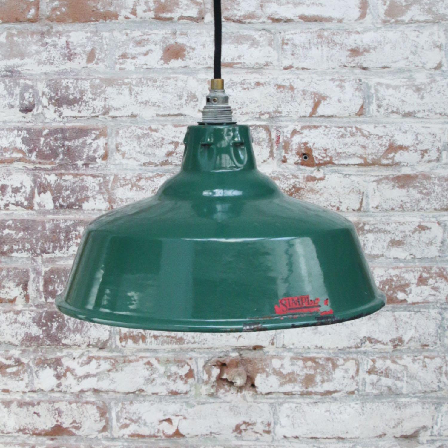20th Century Green Enamel Vintage British Industrial Pendant Lights by Simplex UK For Sale