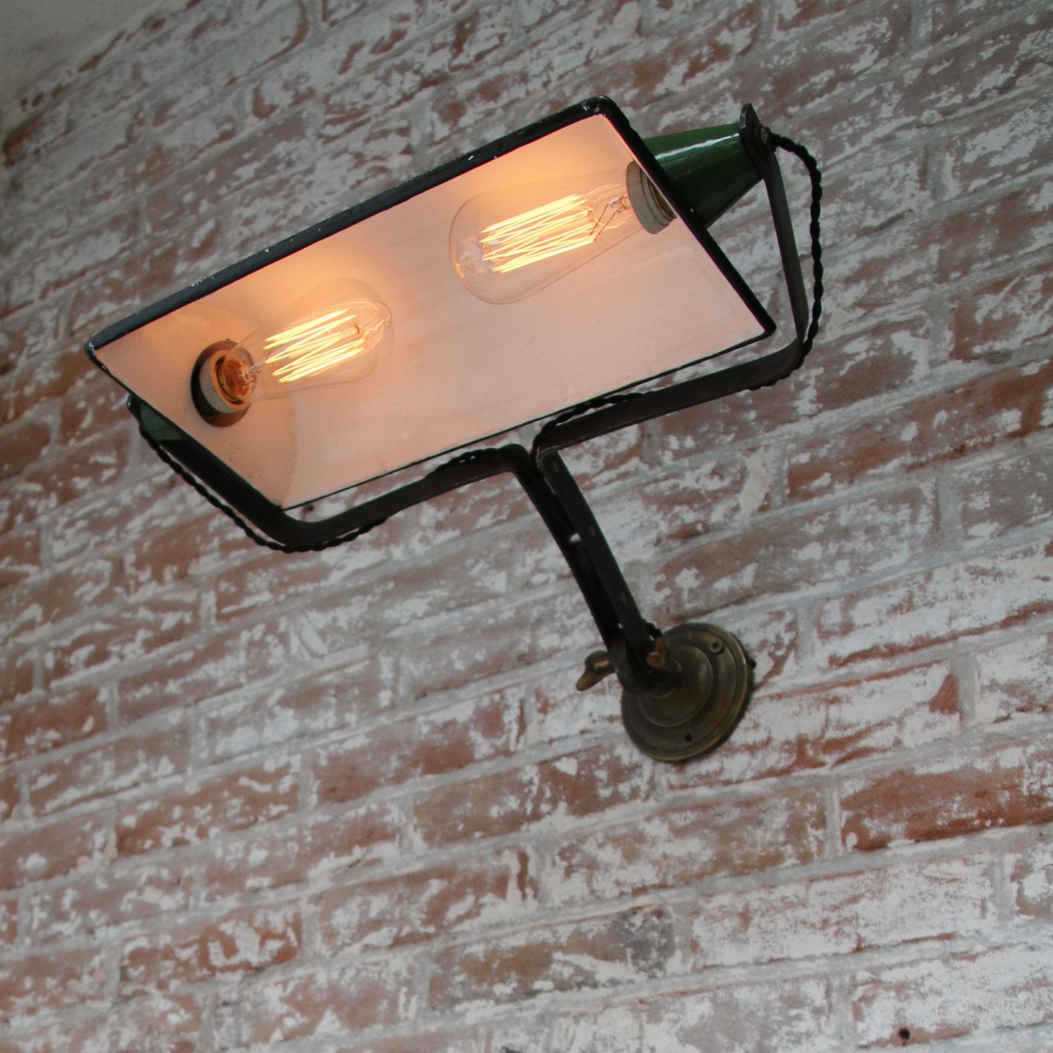 Green Enamel Vintage Industrial Adjustable Arm Wall Light Scone 4