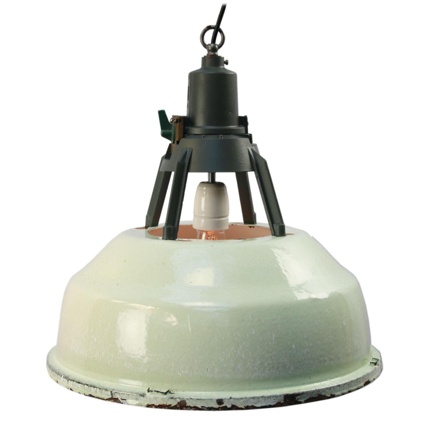 20th Century Green Enamel Vintage Industrial Aluminum Top Pendant Lights