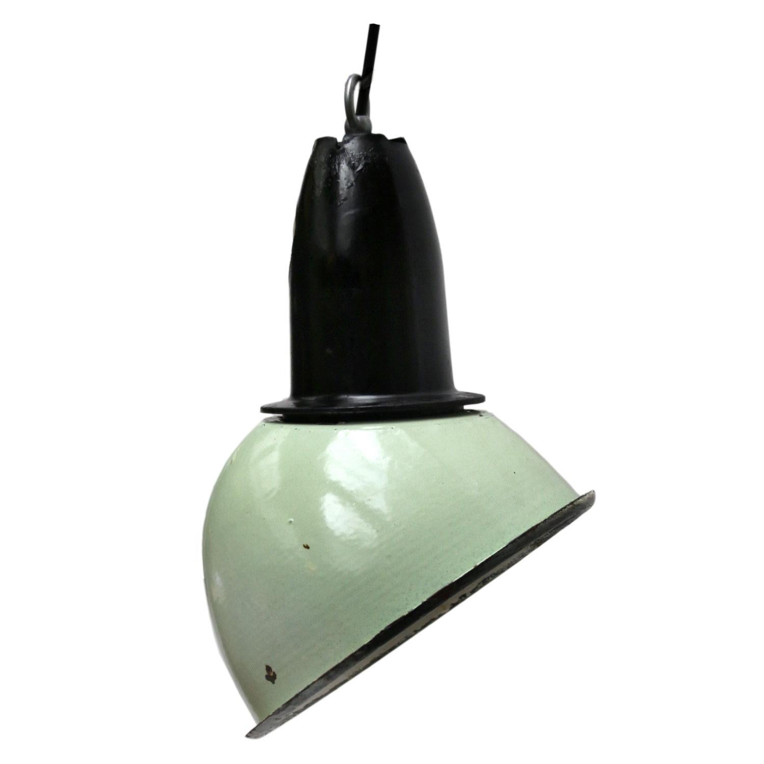 Green Enamel Vintage Industrial Bakelite Top Asymmetrical Pendant Lights 1
