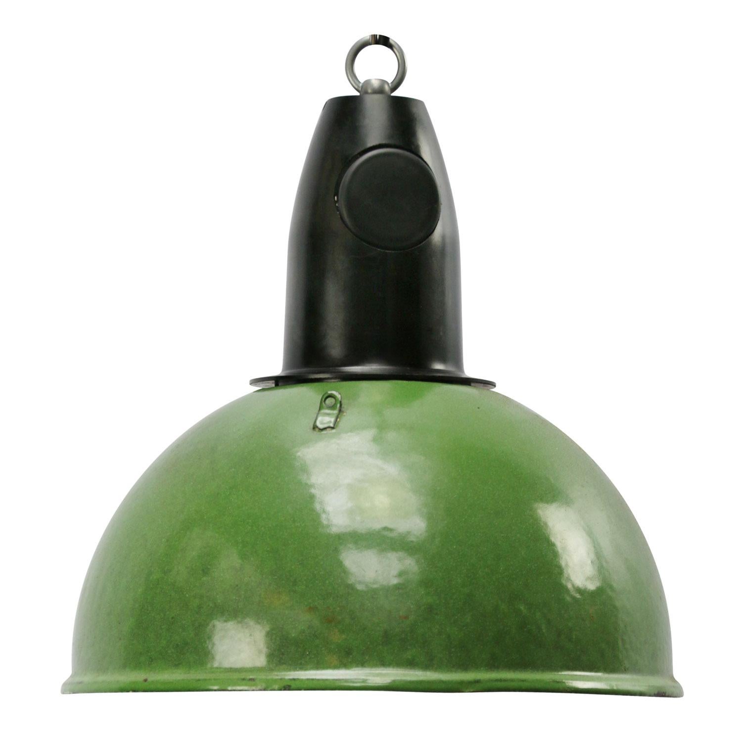 Green Enamel Vintage Industrial Bakelite Top Pendant Lights (5x)