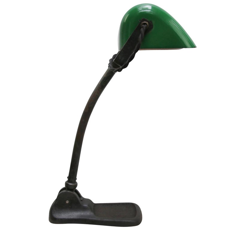 Green Enamel Vintage Industrial Banker Light Table Desk Light For Sale