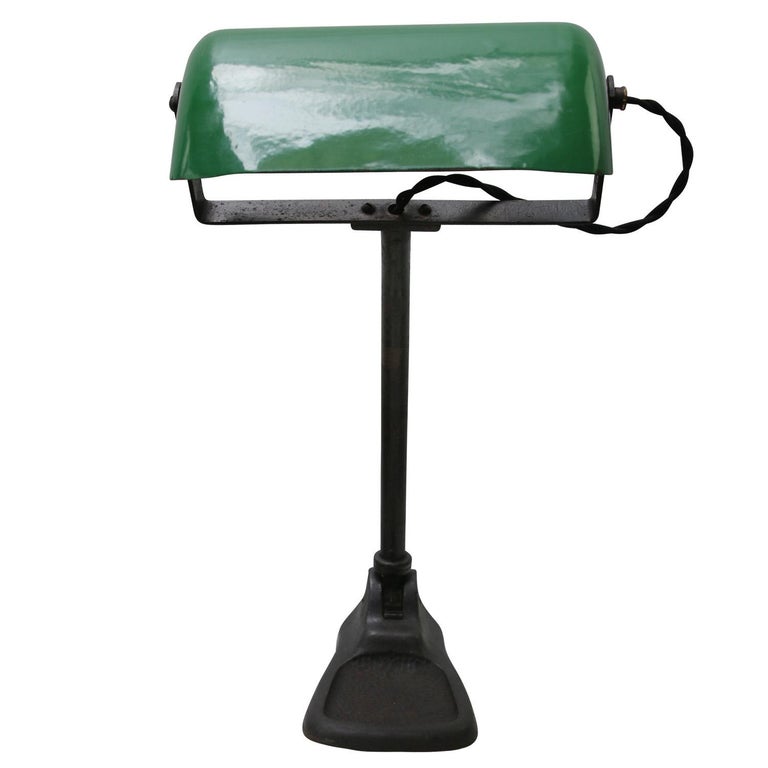 Green Enamel Vintage Industrial Banker Light Table Desk Light For Sale