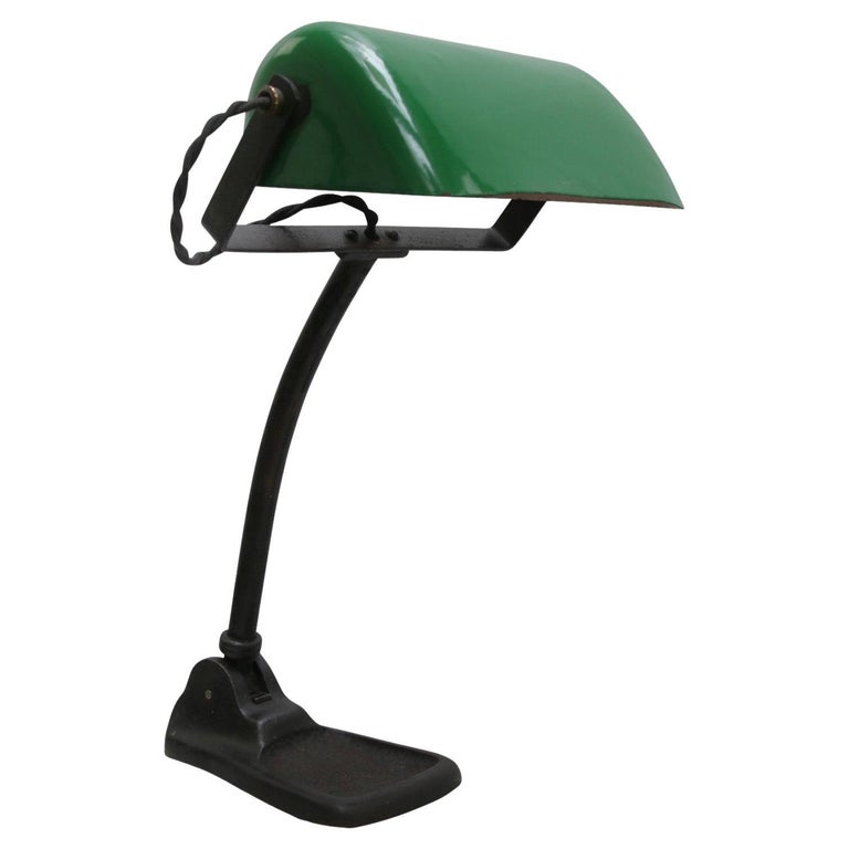 Green Enamel Vintage Industrial Banker Light Table Desk Light For Sale