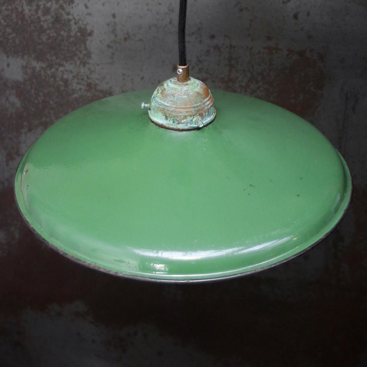 American Green Enamel Vintage Industrial Brass Pendant Light