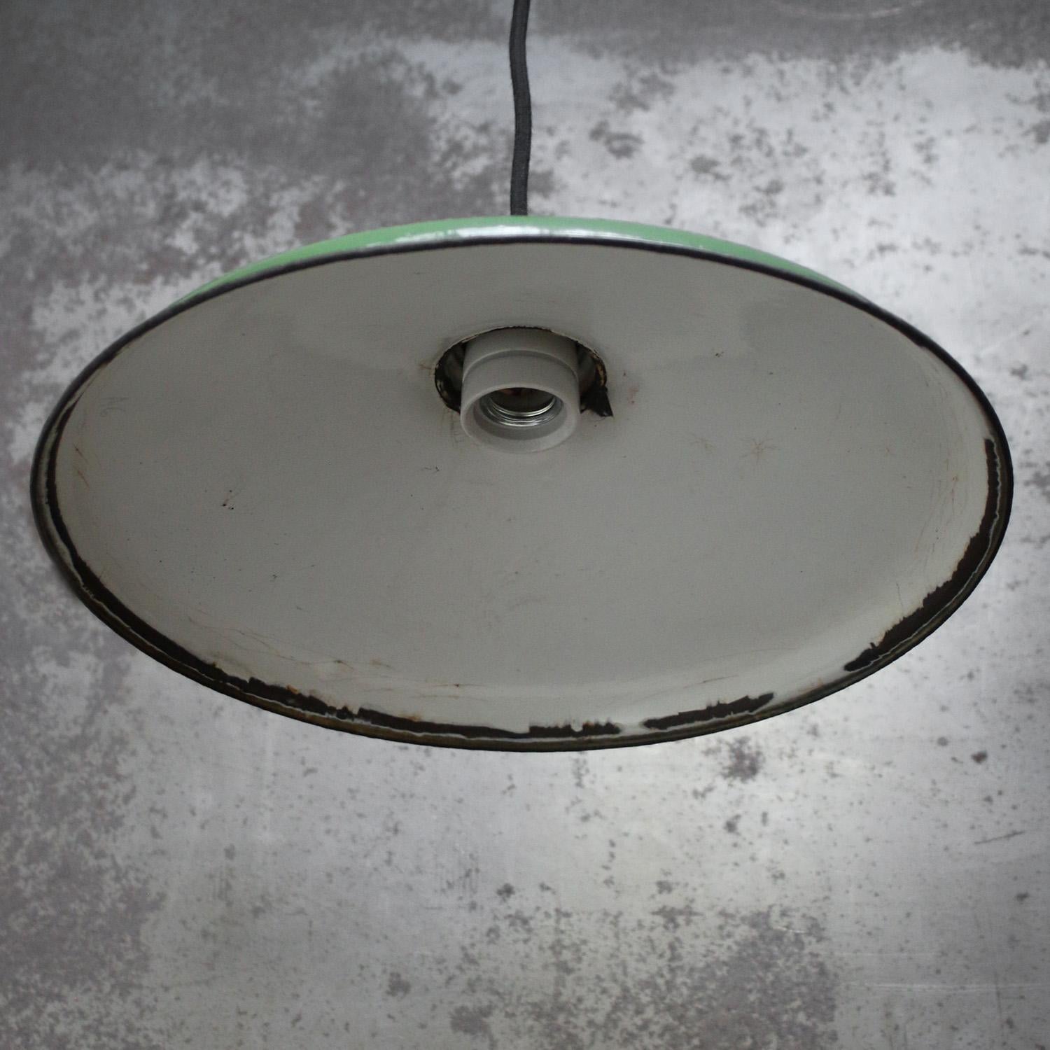 20th Century Green Enamel Vintage Industrial Brass Pendant Light
