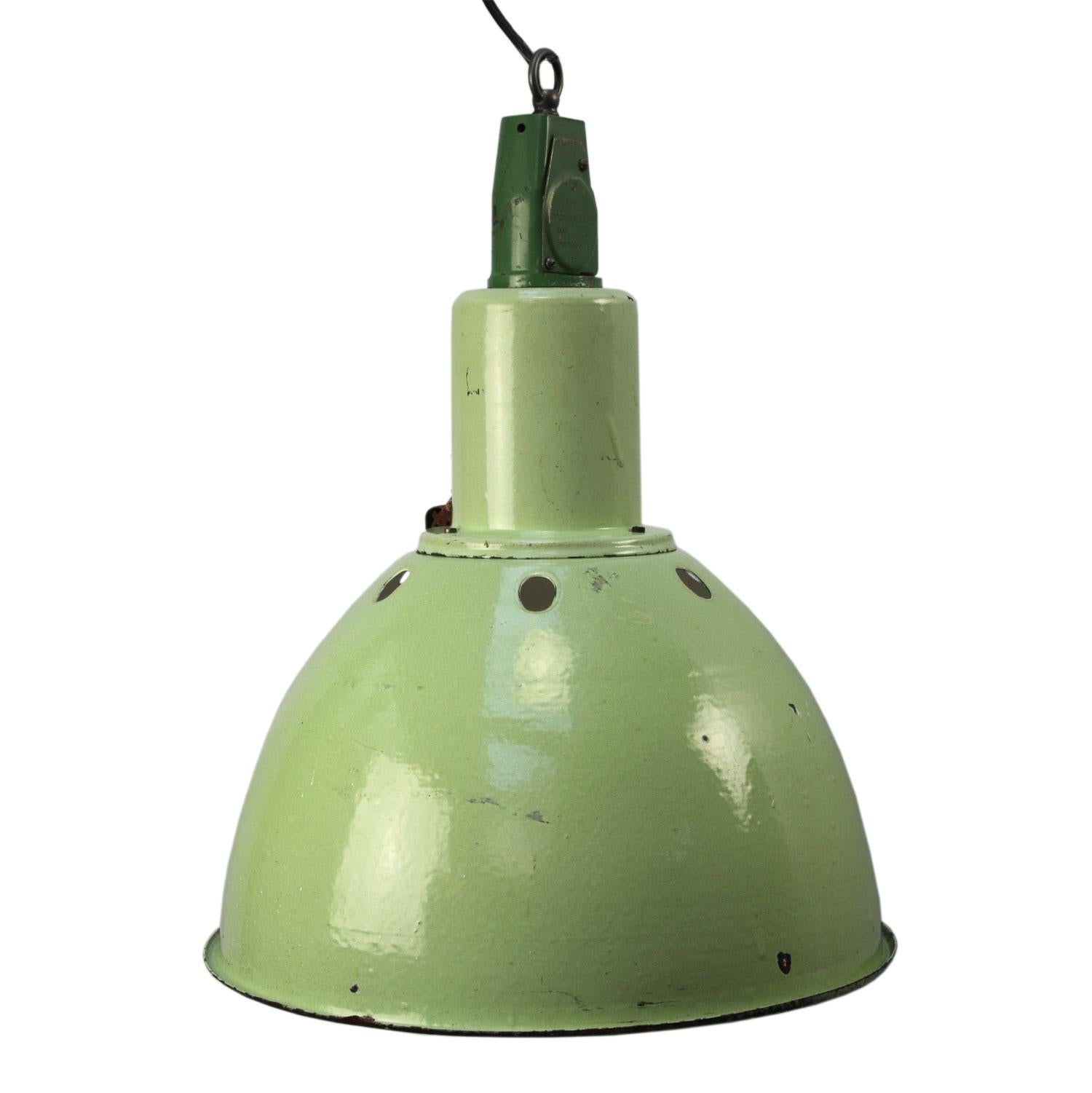 20th Century Green Enamel Vintage Industrial Cast Aluminium Top Pendant Light