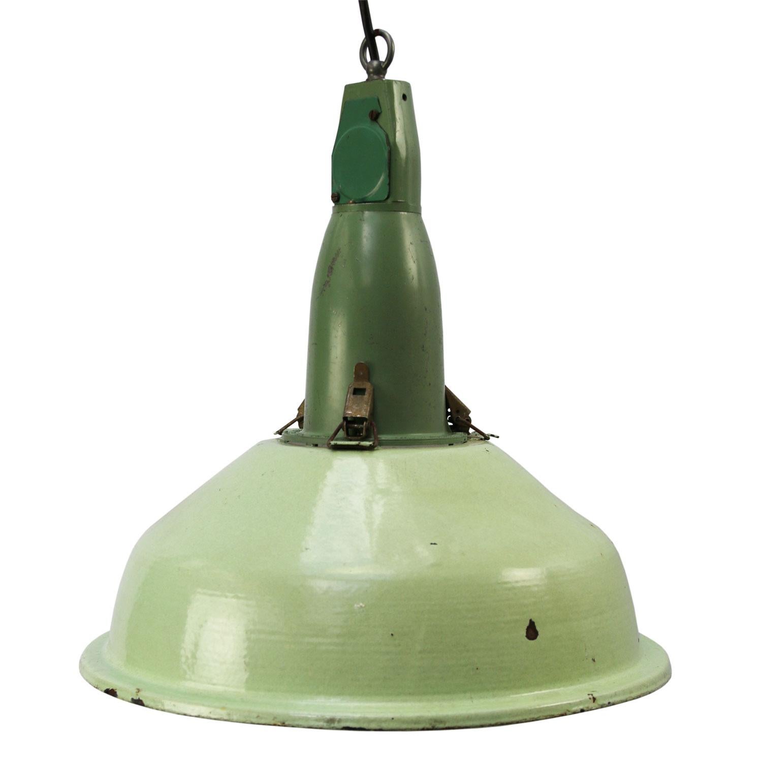 20th Century Green Enamel Vintage Industrial Cast Aluminum Top Pendant Light