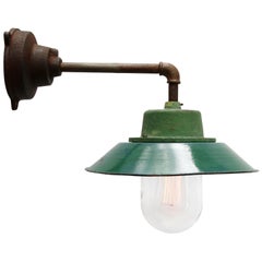 Green Enamel Vintage Industrial Cast Iron Arm Clear Glass Wall Lamp
