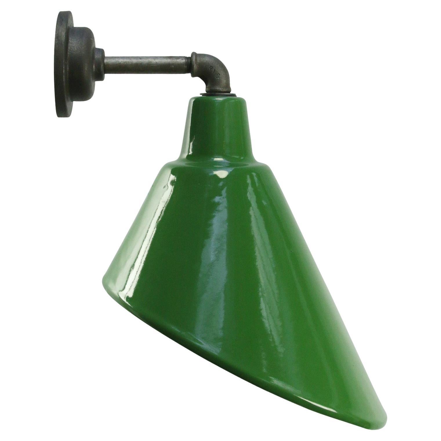 Green Enamel Vintage Industrial Cast Iron Factory Scones Wall Lights For Sale