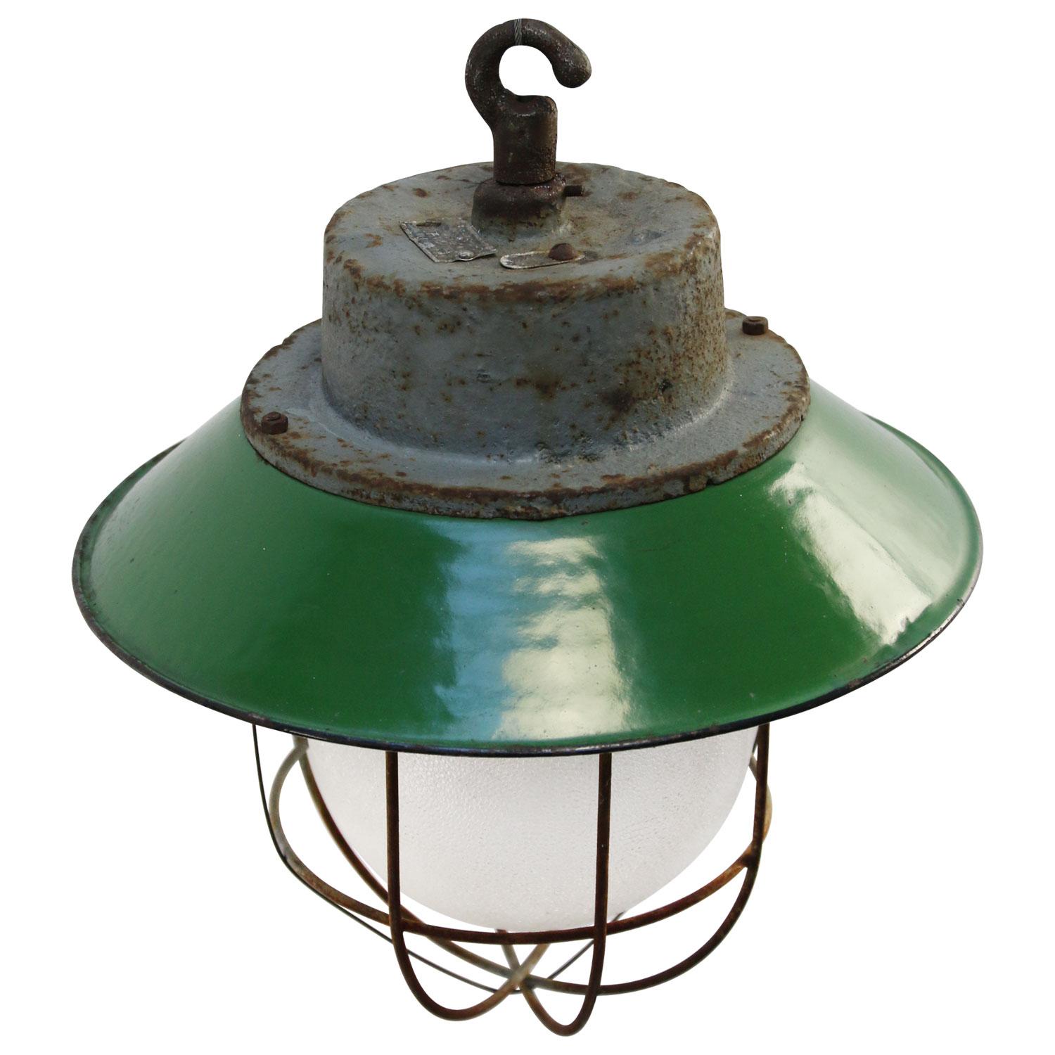 Polish Green Enamel Vintage Industrial Cast Iron Frosted Glass Pendant Lights