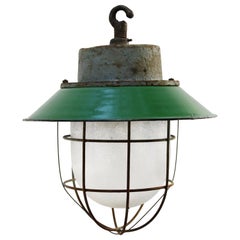 Green Enamel Vintage Industrial Cast Iron Frosted Glass Pendant Lights