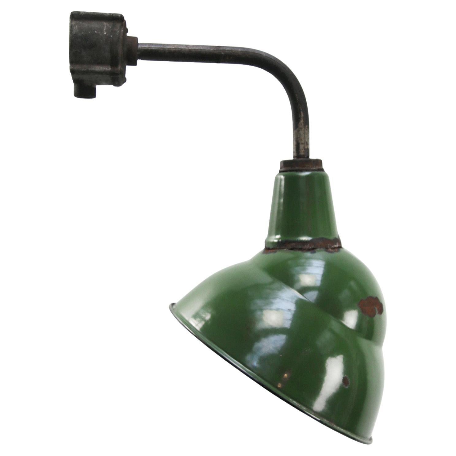 Green Enamel Vintage Industrial Cast Iron Scone Wall Light by Benjamin USA For Sale