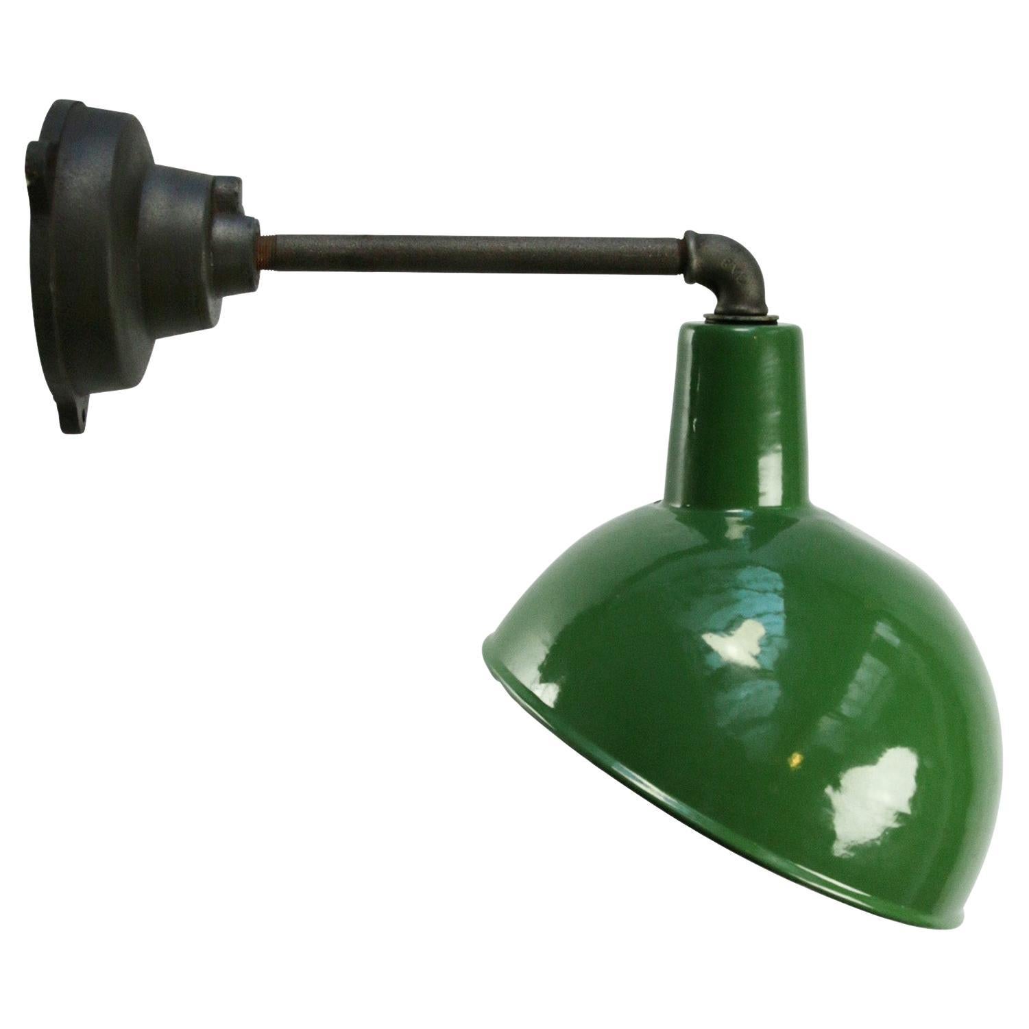Green Enamel Vintage Industrial Cast Iron Scones Wall Lights For Sale