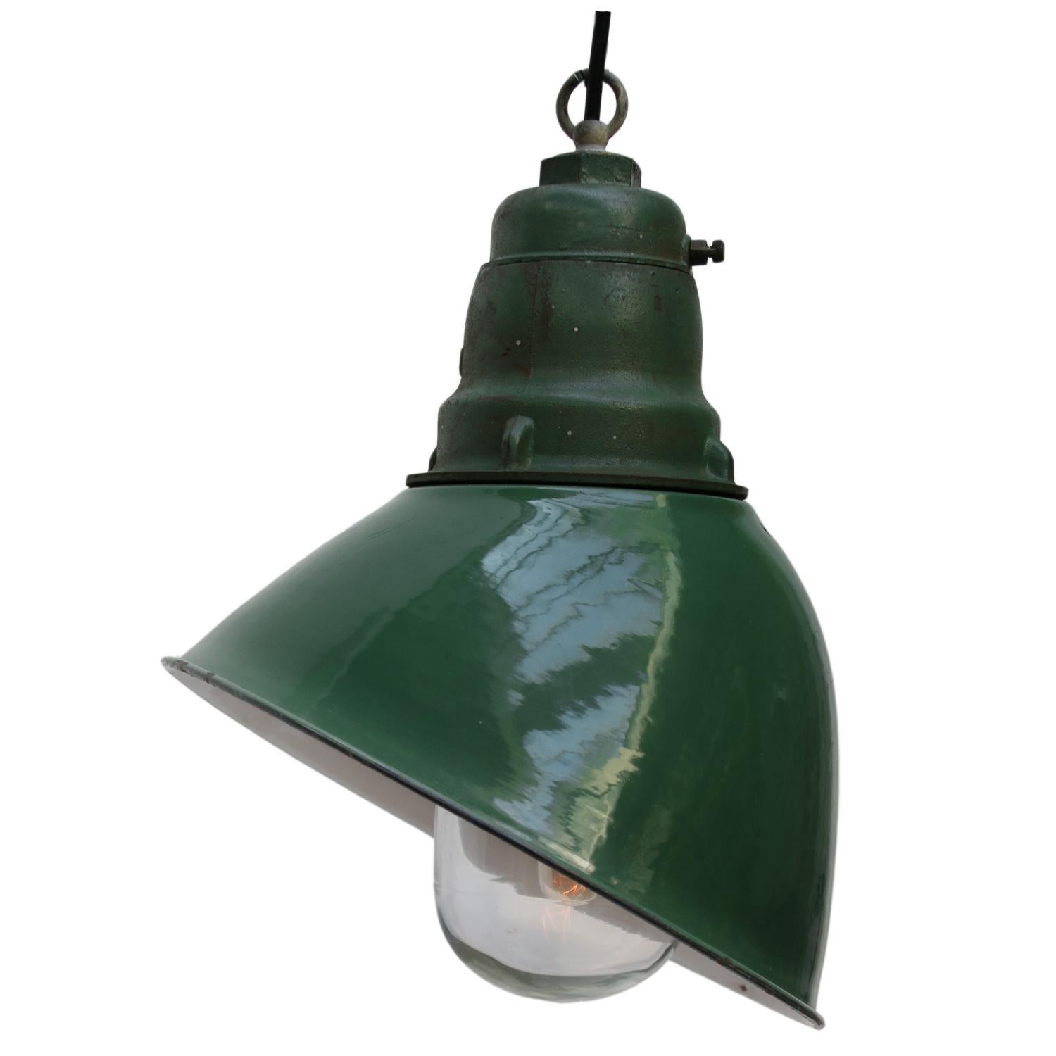 Green Enamel Vintage Industrial Cast Iron Top Clear Glass Pendant Light 2