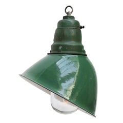 Green Enamel Vintage Industrial Cast Iron Top Clear Glass Pendant Light