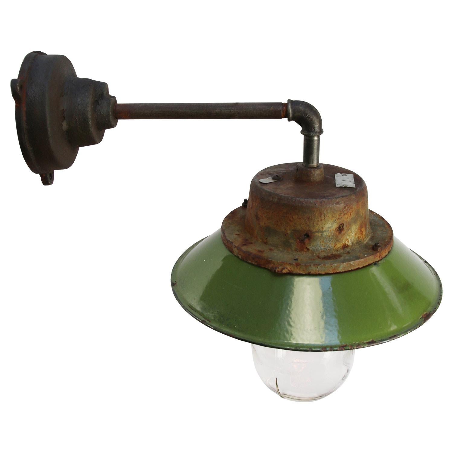 Polish Green Enamel Vintage Industrial Clear Glass Scones Wall Light