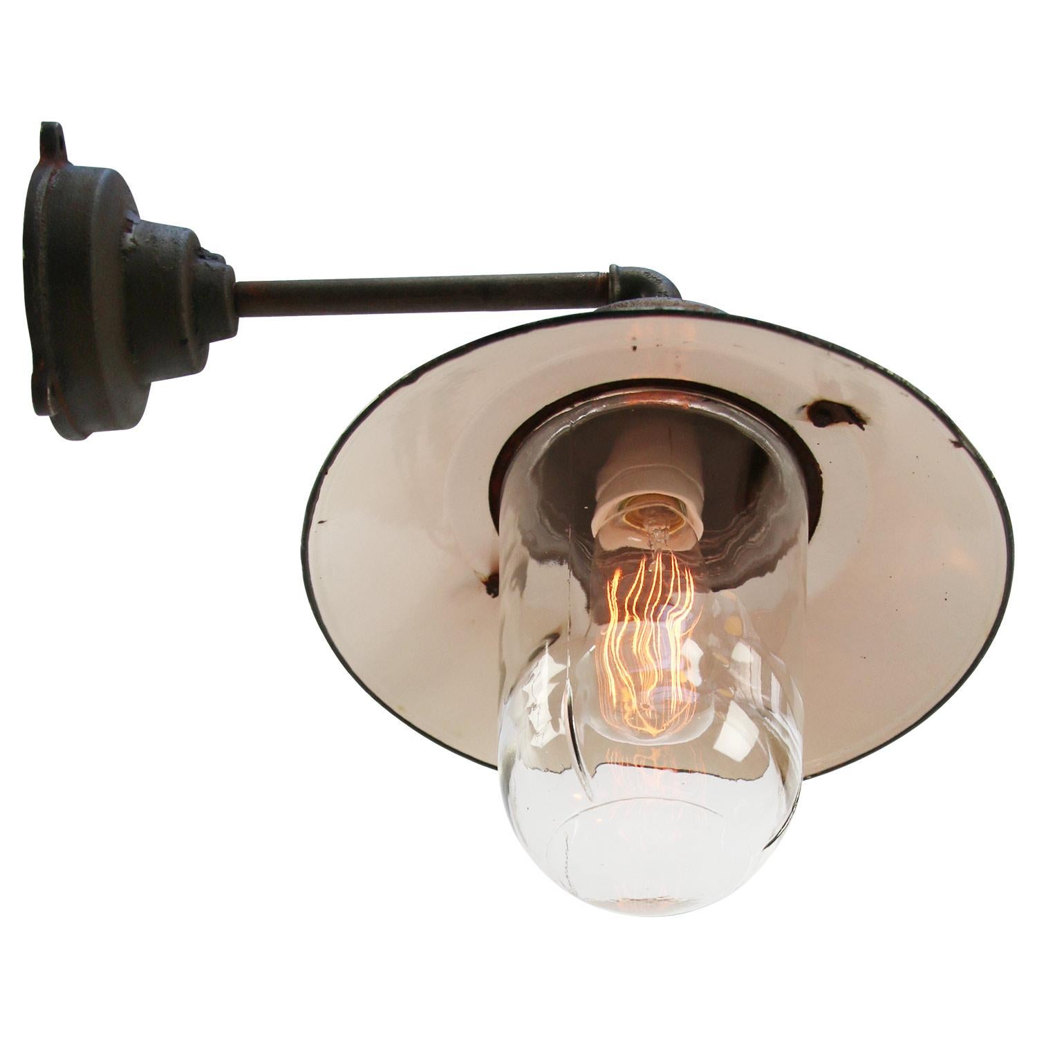 Cast Green Enamel Vintage Industrial Clear Glass Scones Wall Light