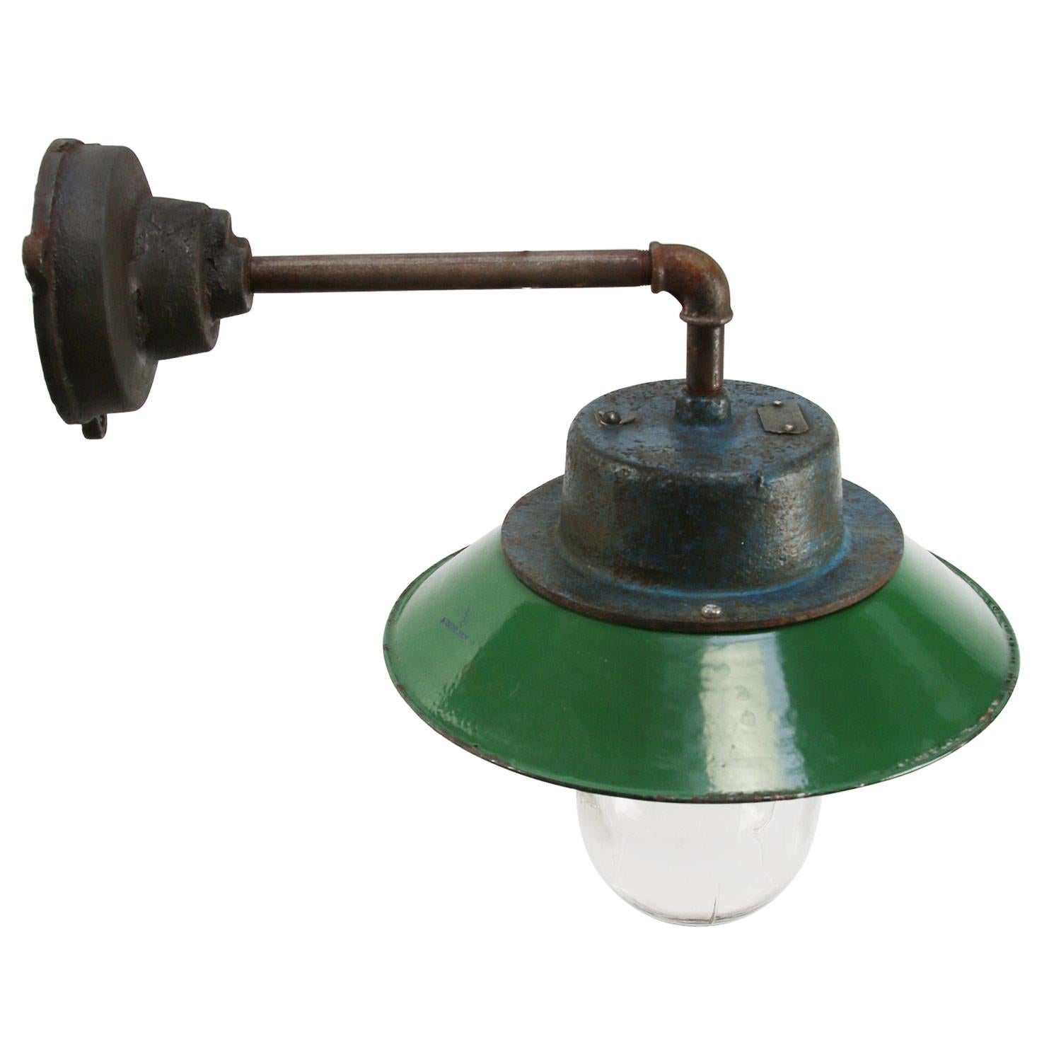 Cast Green Enamel Vintage Industrial Clear Glass Scones Wall Light