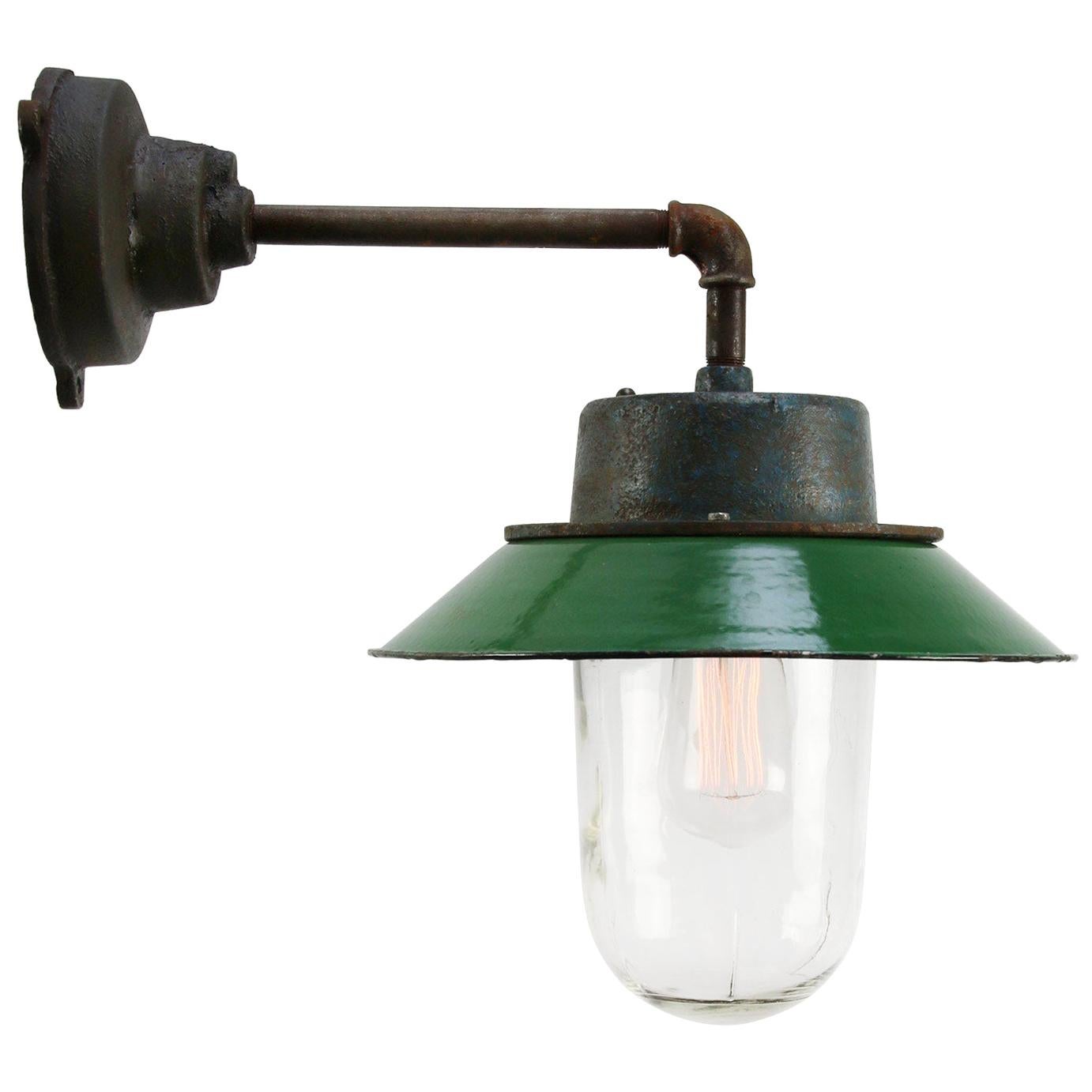 Green Enamel Vintage Industrial Clear Glass Scones Wall Light