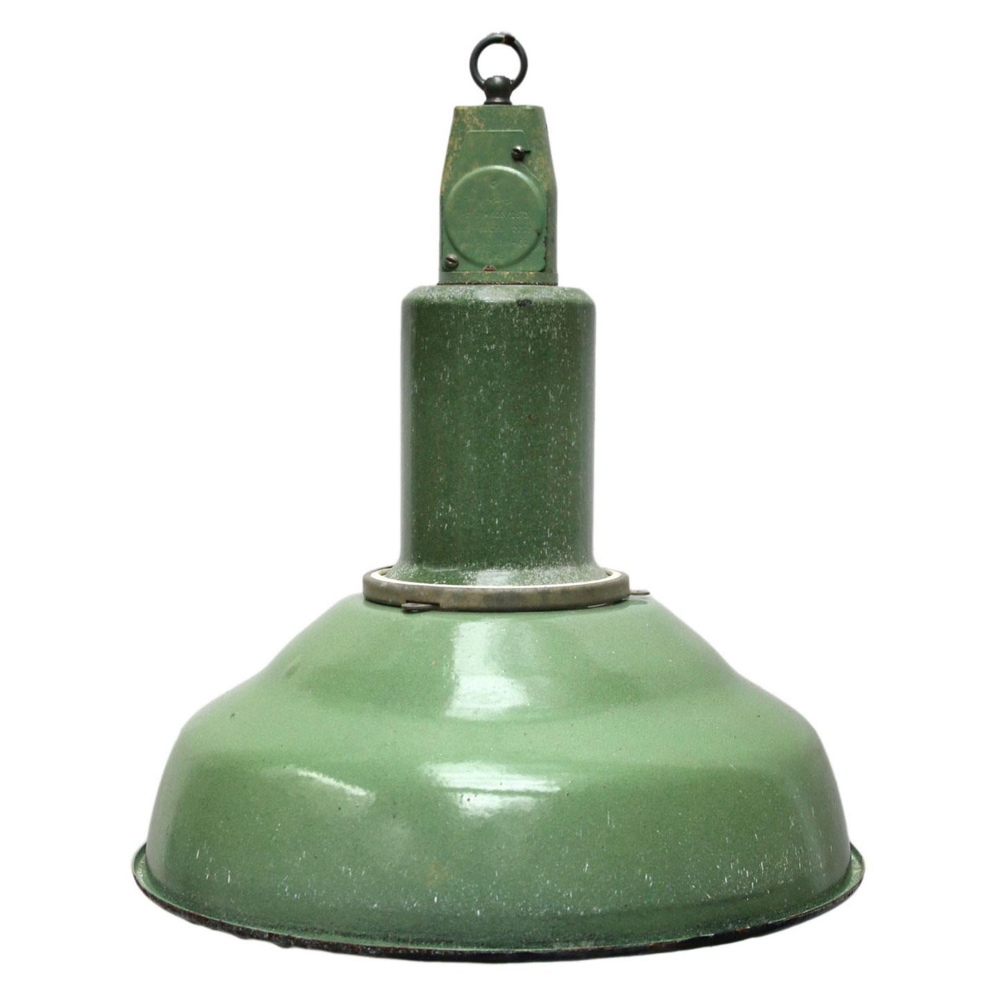 Green Enamel Vintage Industrial Enamel Top Pendant Lights (3x)