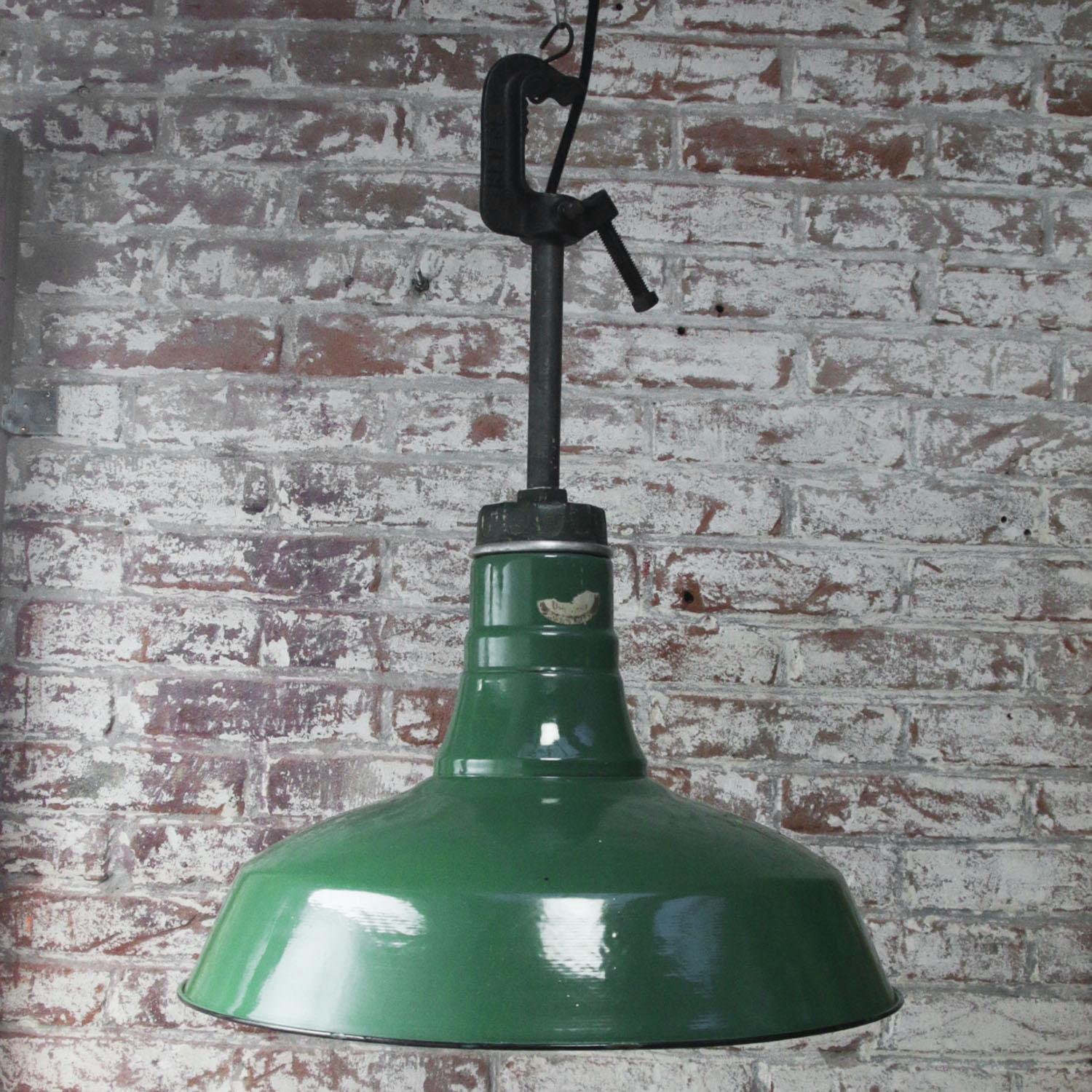 Metal Green Enamel Vintage Industrial Factory Pendant Lights by Wheeler, Boston, USA