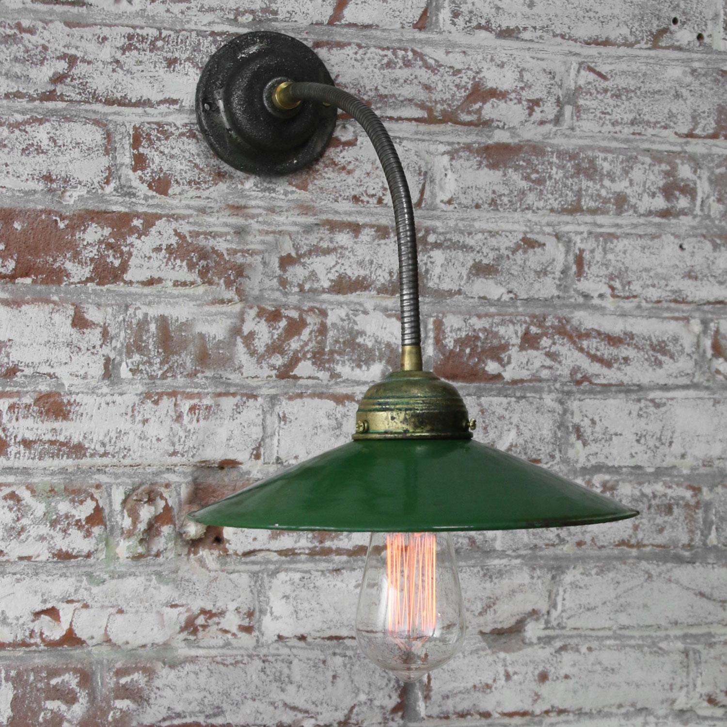 20th Century Green Enamel Vintage Industrial Flexible Arm Wall Lights Scones For Sale