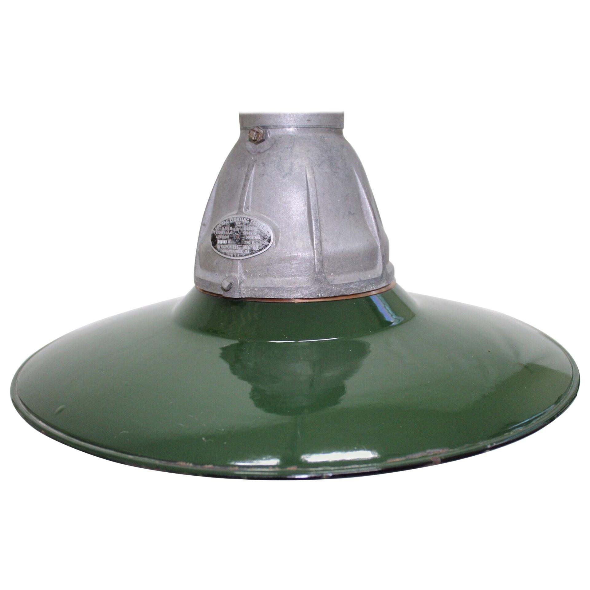 Green Enamel Vintage Industrial Hanging Lamp Pendant by Benjamin Electronic Co.