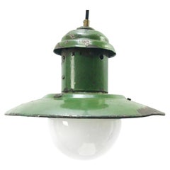 Green Enamel Vintage Industrial Opaline Glass Pendant Light