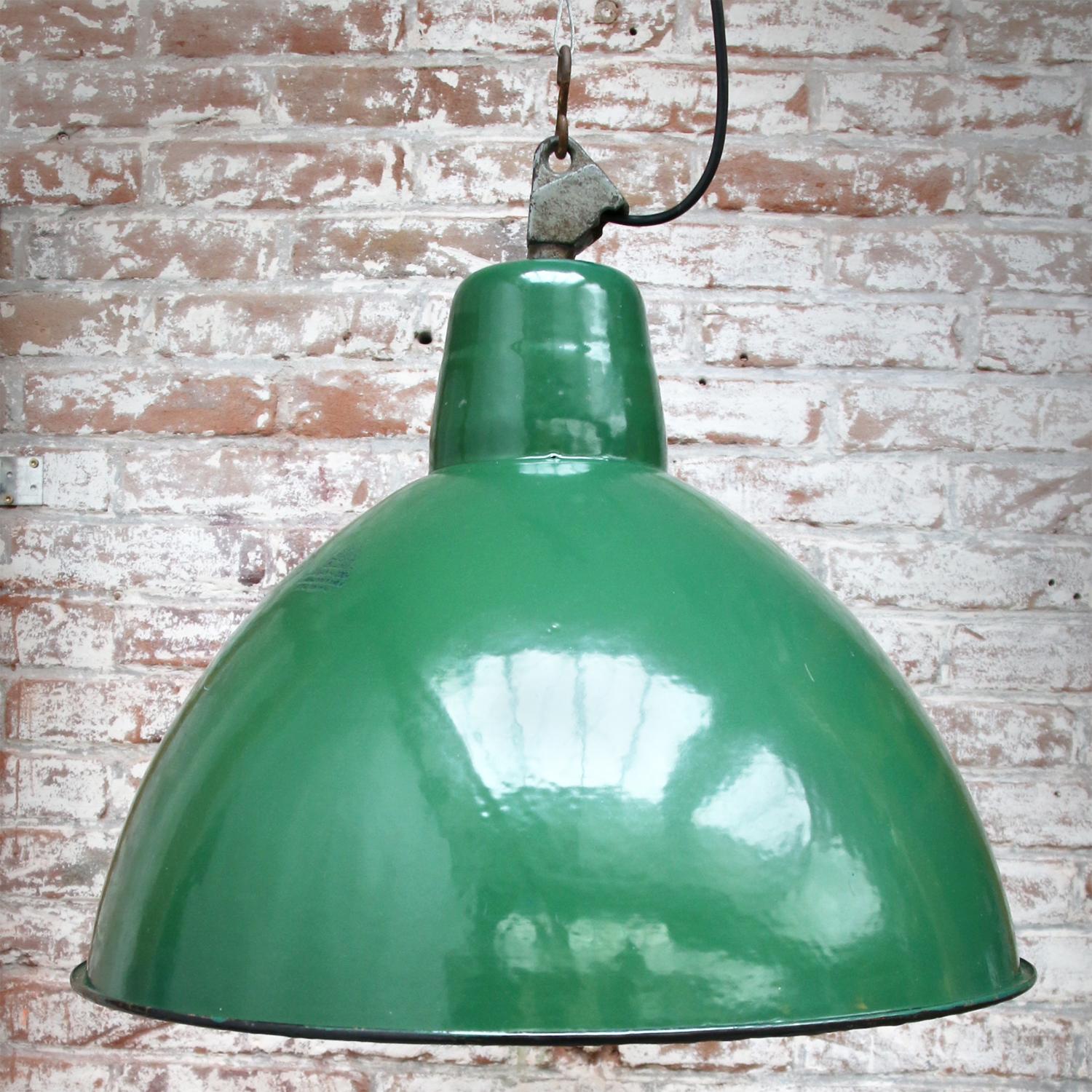 Polish Green Enamel Vintage Industrial Pendant Light