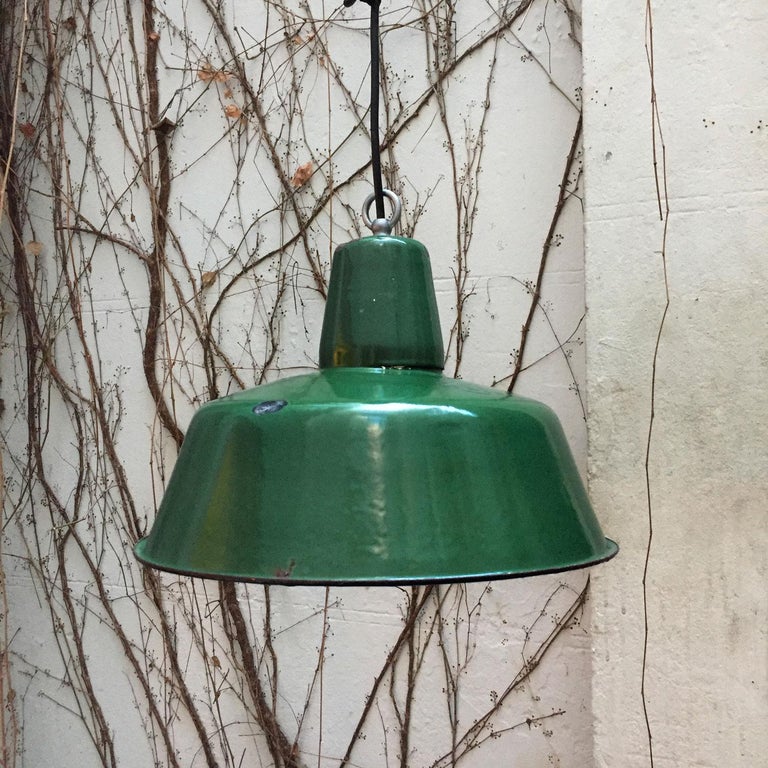Green Enamel Vintage Industrial Pendant Light For Sale at ...