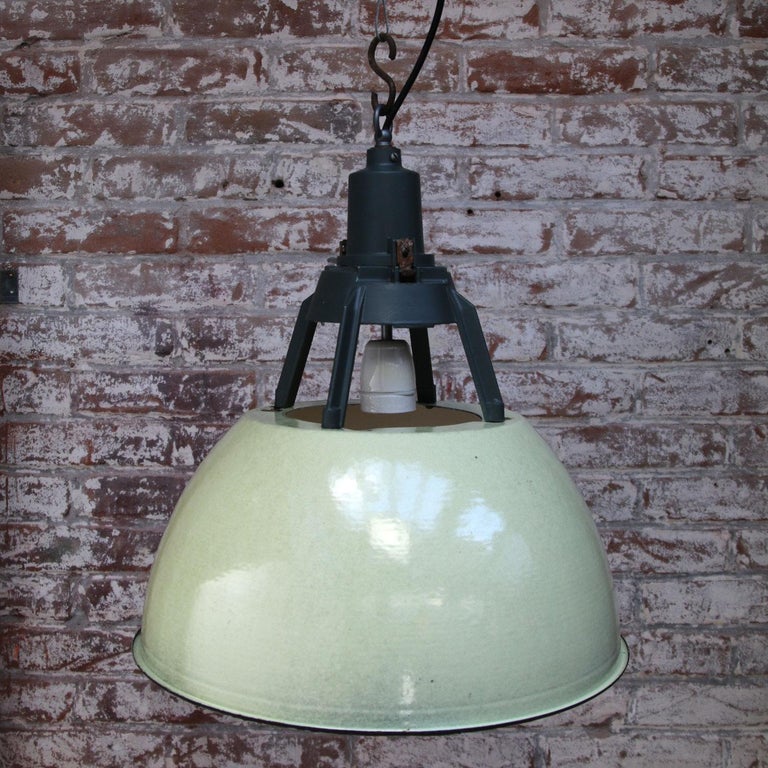 Green Enamel Vintage Industrial Pendant Lights For Sale at 1stDibs
