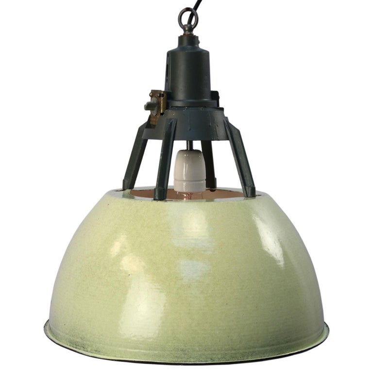 Green Enamel Vintage Industrial Pendant Lights For Sale at 1stDibs