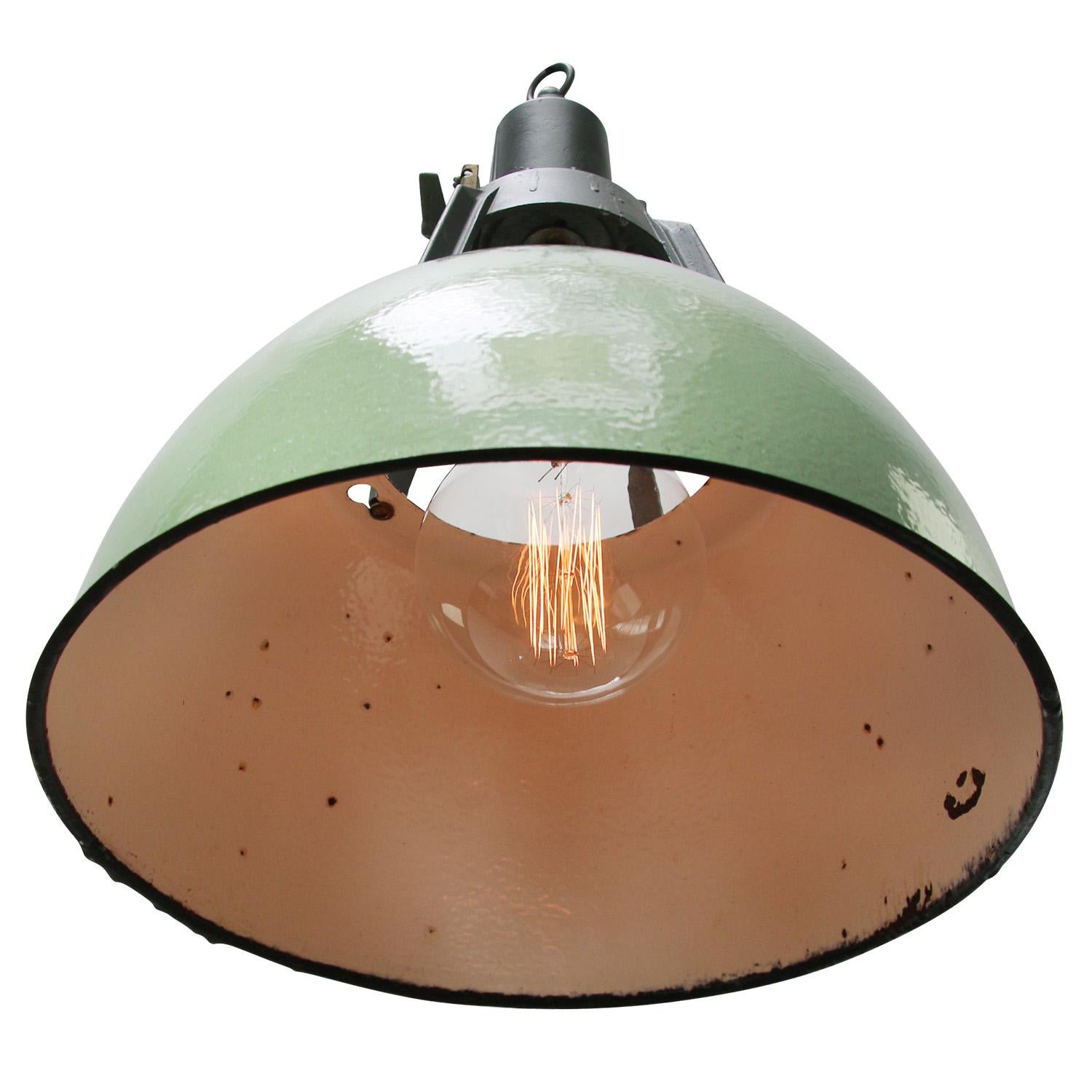 Ukrainian Green Enamel Vintage Industrial Pendant Lights For Sale