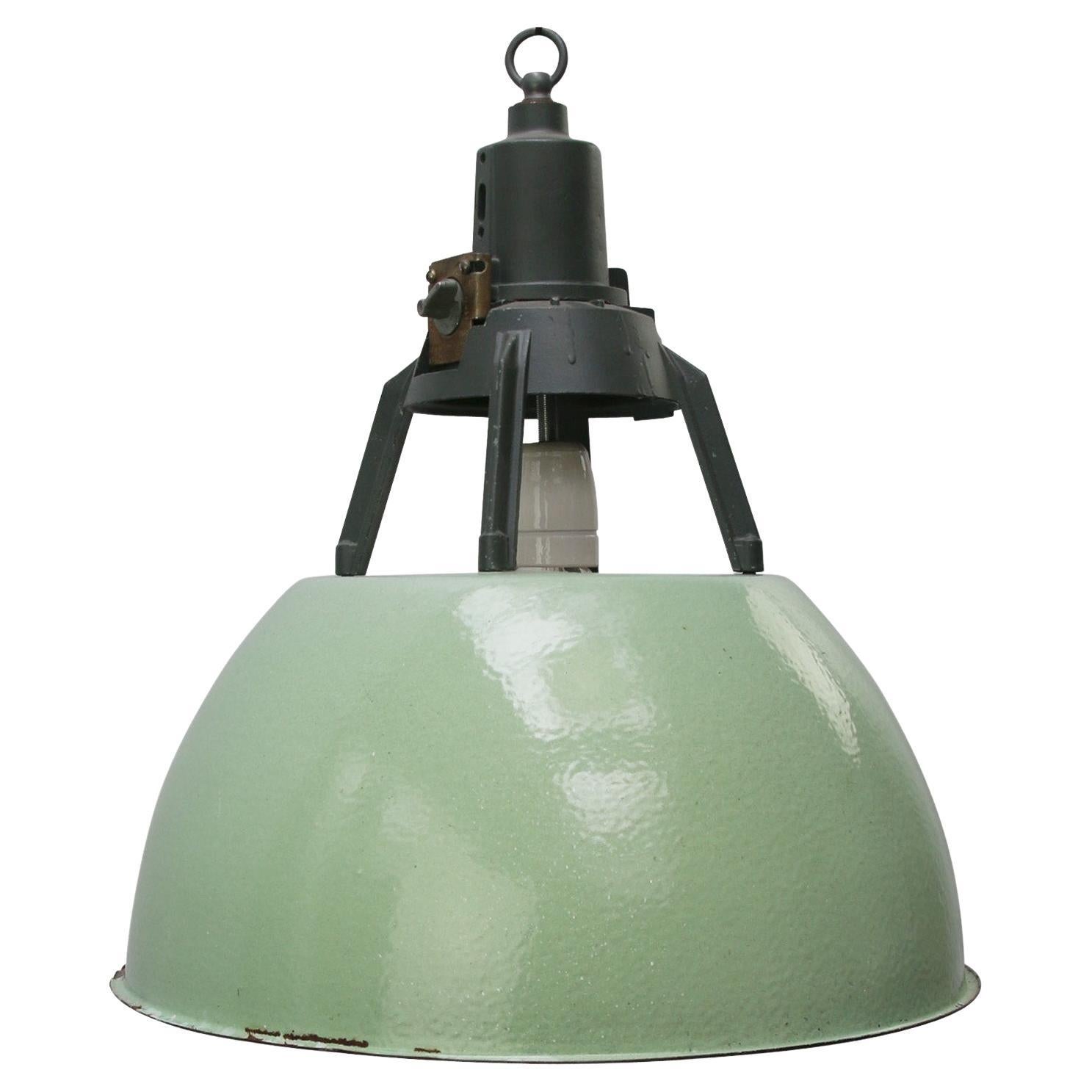 Green Enamel Vintage Industrial Pendant Lights For Sale