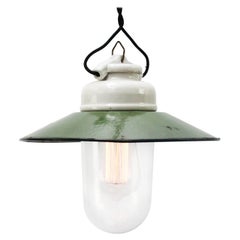 Green Enamel Vintage Industrial Porcelain Clear Glass Pendant Lights