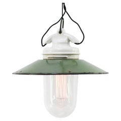 Green Enamel Vintage Industrial Porcelain Clear Glass Pendant Light