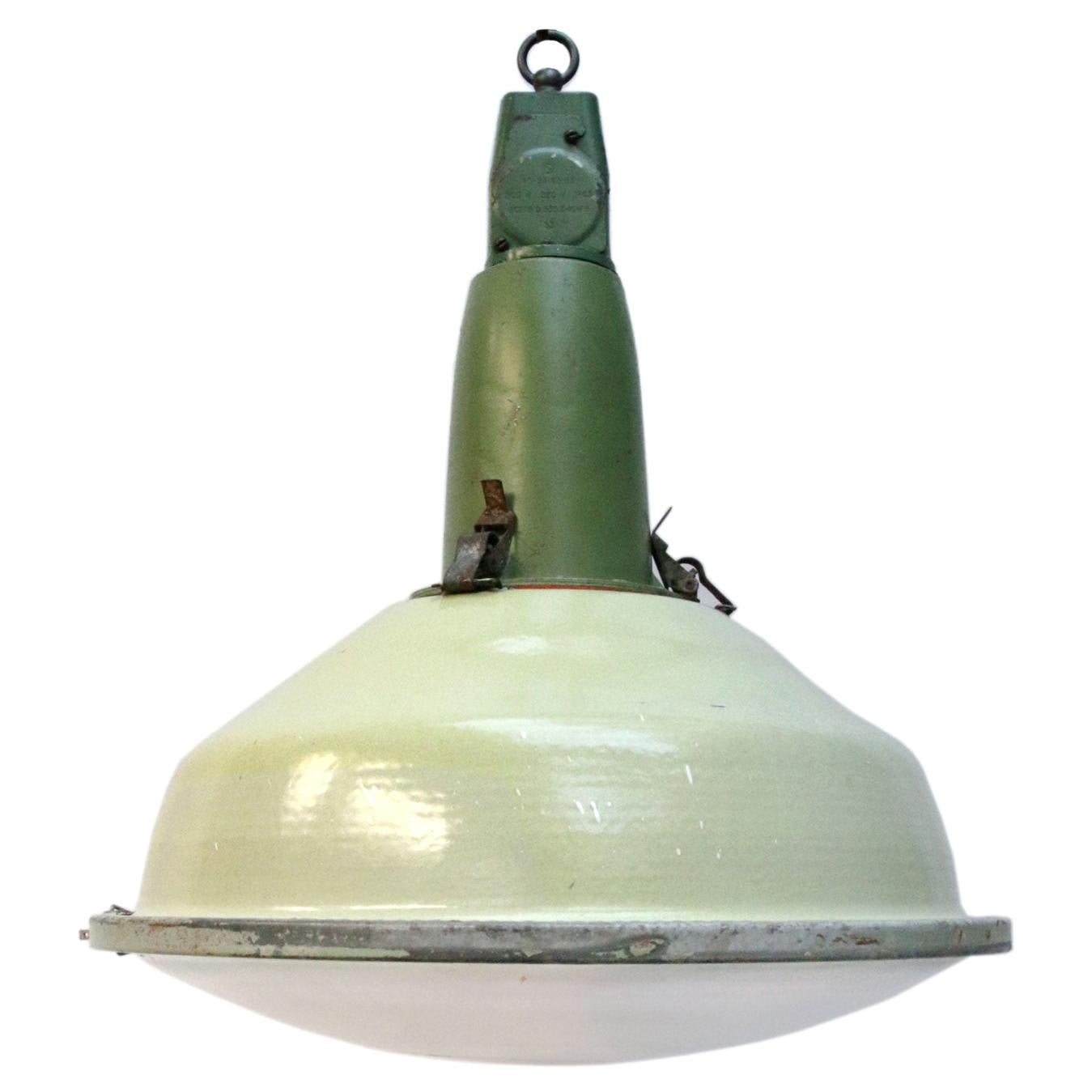 Green Enamel Vintage Industrial Round Clear Glass Pendant Lamp